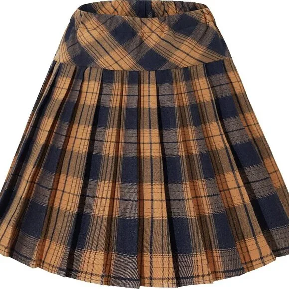 Women's Elastic Waist Tartan Pleated School Skirt - Picture 1 of 6